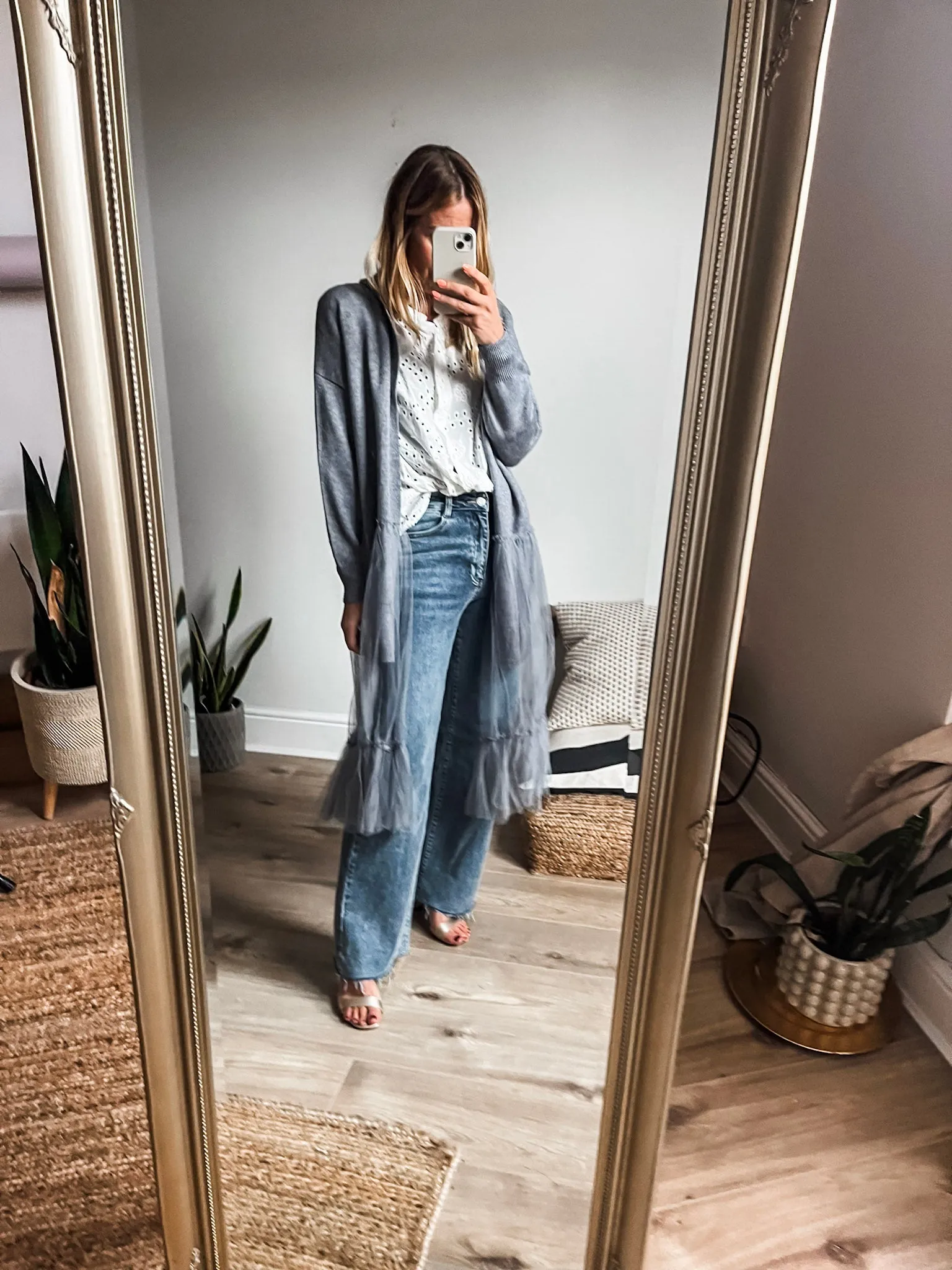 Knitted Hooded Tulle Cardigan