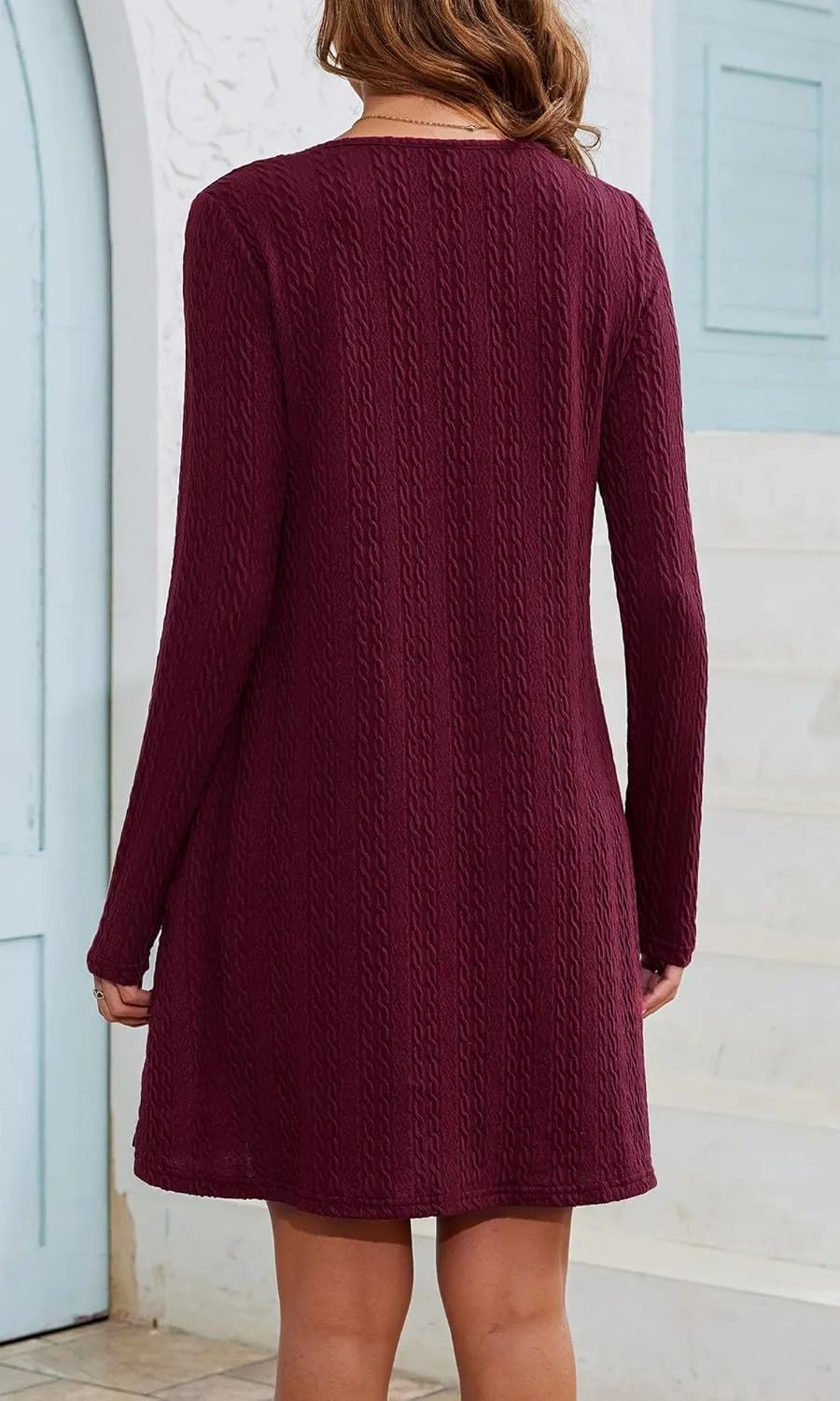 Kormei Womens Long Sleeve A-Line 2024 Fall Dresses with Pockets Knit Casual Crew Neck Knee Length Sweater Dress