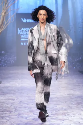 Landscape Print Velvet Blazer