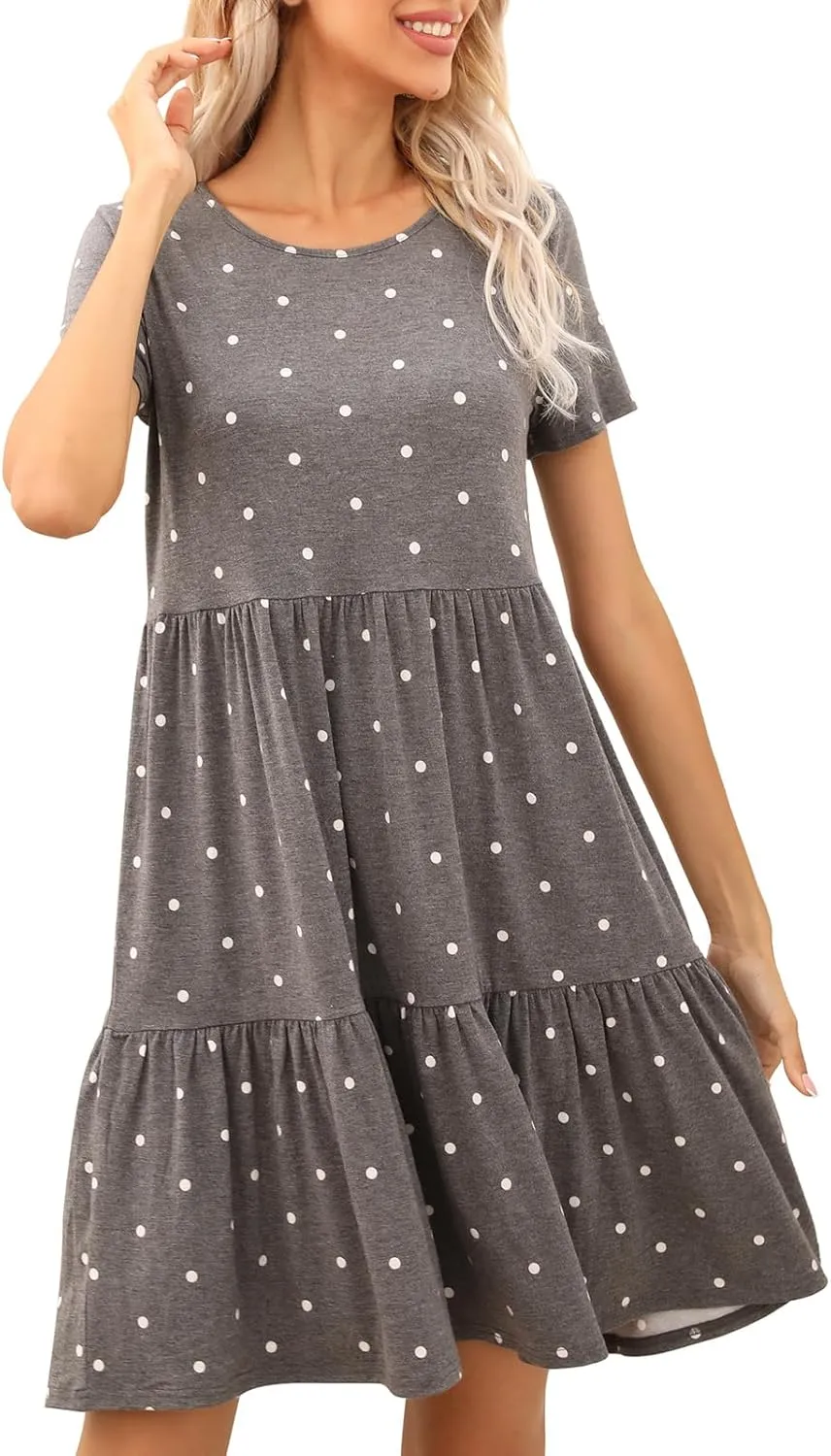 levaca Womens Summer Casual Dresses Beach Coverup Loose Short Sleeve T Shirt Dress 2025 Midi Outfit Sundress