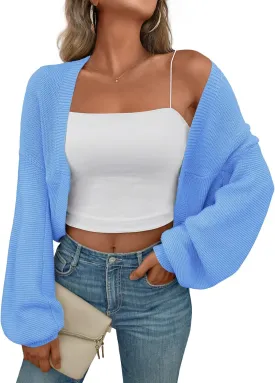 LILLUSORY Bolero Shrug Cardigan Sweater Fall Batwing Long Sleeve Cropped Open Front Knitted Sweaters