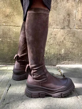 Lofina Knee High Chocolate Long Stretch Boots