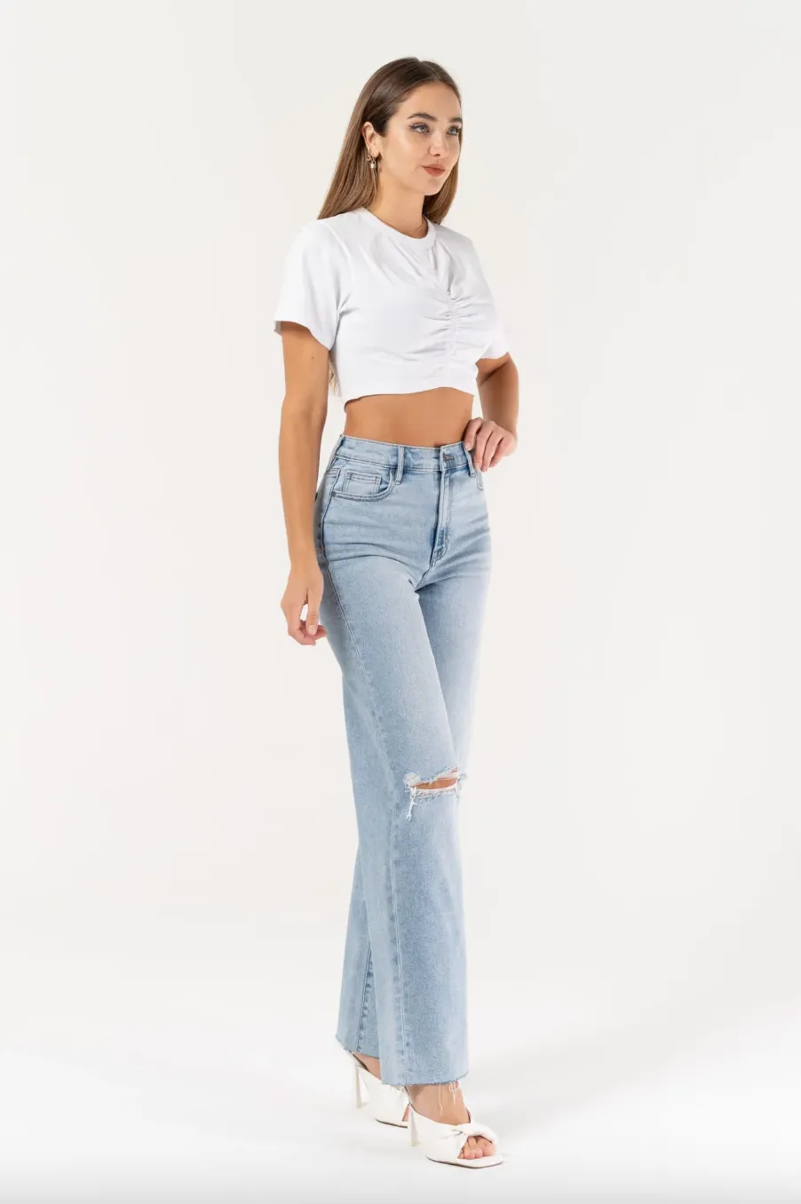 logan high waisted dad jean - light blue