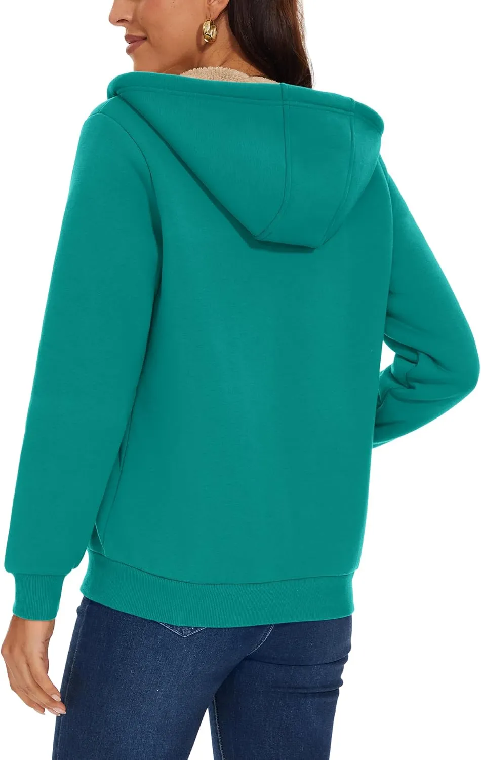 MAGCOMSEN Womens Zip Up Hoodies Sherpa Lined Fleece Thermal Jacket Full Zip Winter Warm Casual Thick Coats Pockets