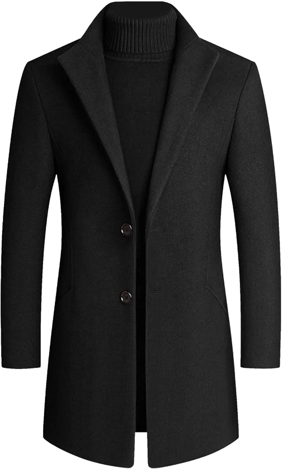 Maiyifu-GJ Mens Winter Trench Business Coat Notched Collar Single Breasted Pea Coat Wool Blend Winter Classic Overcoat