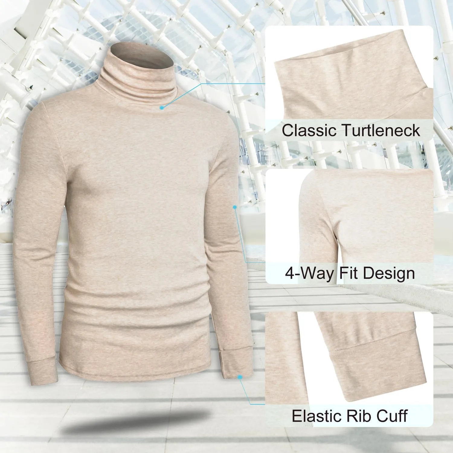 Mens Turtleneck Long Sleeve T Shirts Slim Fit Thermal Undershirt Lightweight Pullover