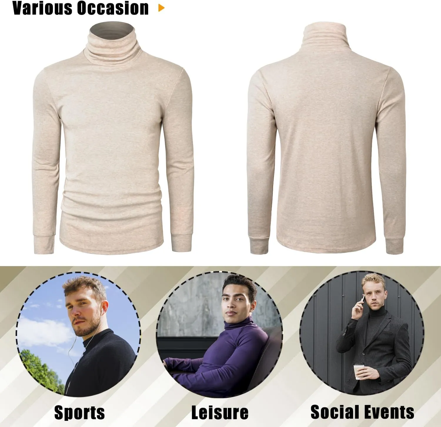 Mens Turtleneck Long Sleeve T Shirts Slim Fit Thermal Undershirt Lightweight Pullover