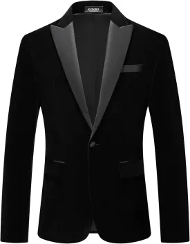 Mens Velvet Blazer Slim Fit Suit Jacket for Men Peaked Lapel One Button Tuxedo Blazer Wedding Prom Dinner