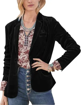 Mintlimit Women's Velvet Blazer Jacket - Long Sleeve V Neck Coat