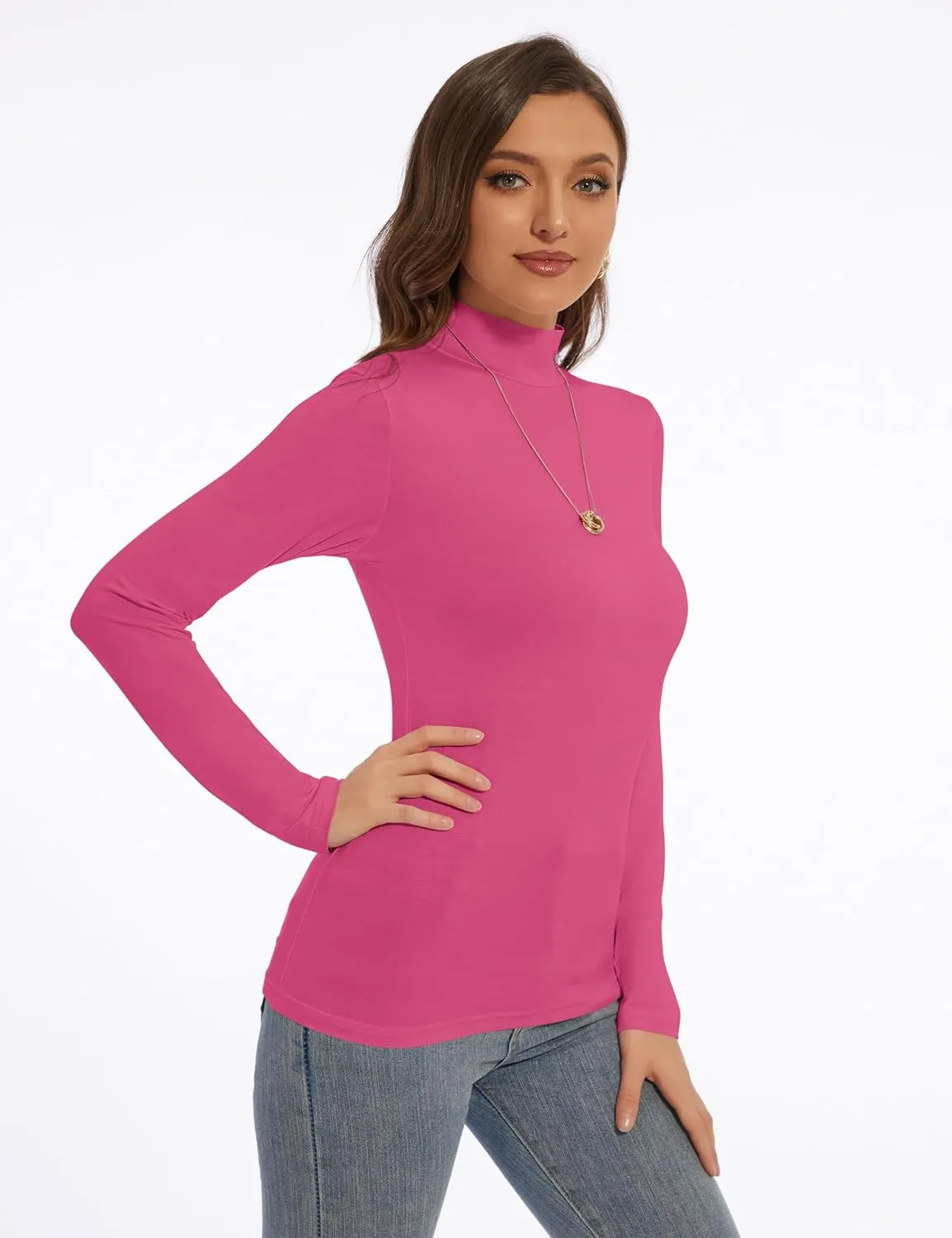 Mock Turtle Neck Long Sleeve Pullover High Neck Undershirt Slim Fit Basic Casual Tee Tops
