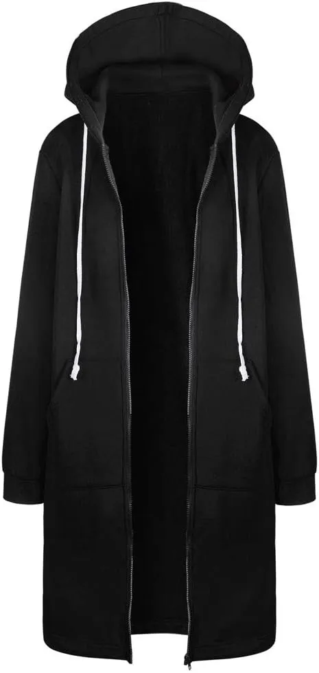Muyise Women's Zip Up Hoodies Long Jackets Lightweight Tunic Drawstring Hooded Sweatshirts Oversized Winter Coat with Pockets