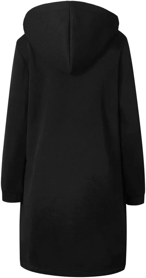 Muyise Women's Zip Up Hoodies Long Jackets Lightweight Tunic Drawstring Hooded Sweatshirts Oversized Winter Coat with Pockets
