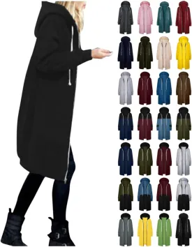 Muyise Women's Zip Up Hoodies Long Jackets Lightweight Tunic Drawstring Hooded Sweatshirts Oversized Winter Coat with Pockets