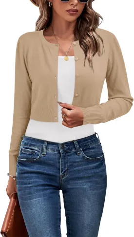 Newshows Cropped Cardigan Sweaters for Women 2025 Crew Neck Button Down Open Front Knit Bolero Shrugs
