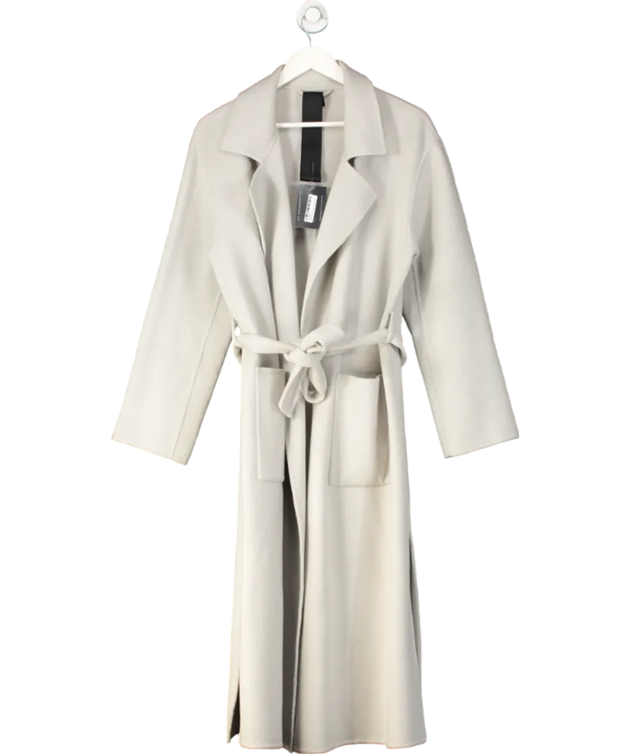 Oakwood Grey Blended Wool Coat With Tie Belt UK L