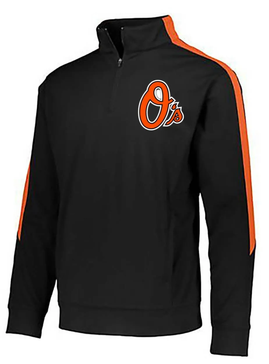 Ogemaw Orioles Baseball Logo Black & Orange 1/4 Zip Adult Pullover Full Zip Youth