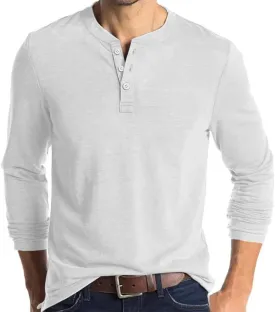 Opomelo Men's Henley Shirts Long Sleeve Casual Lightweight Pullover Shirts Fashion Slim Fit Button T-Shirts