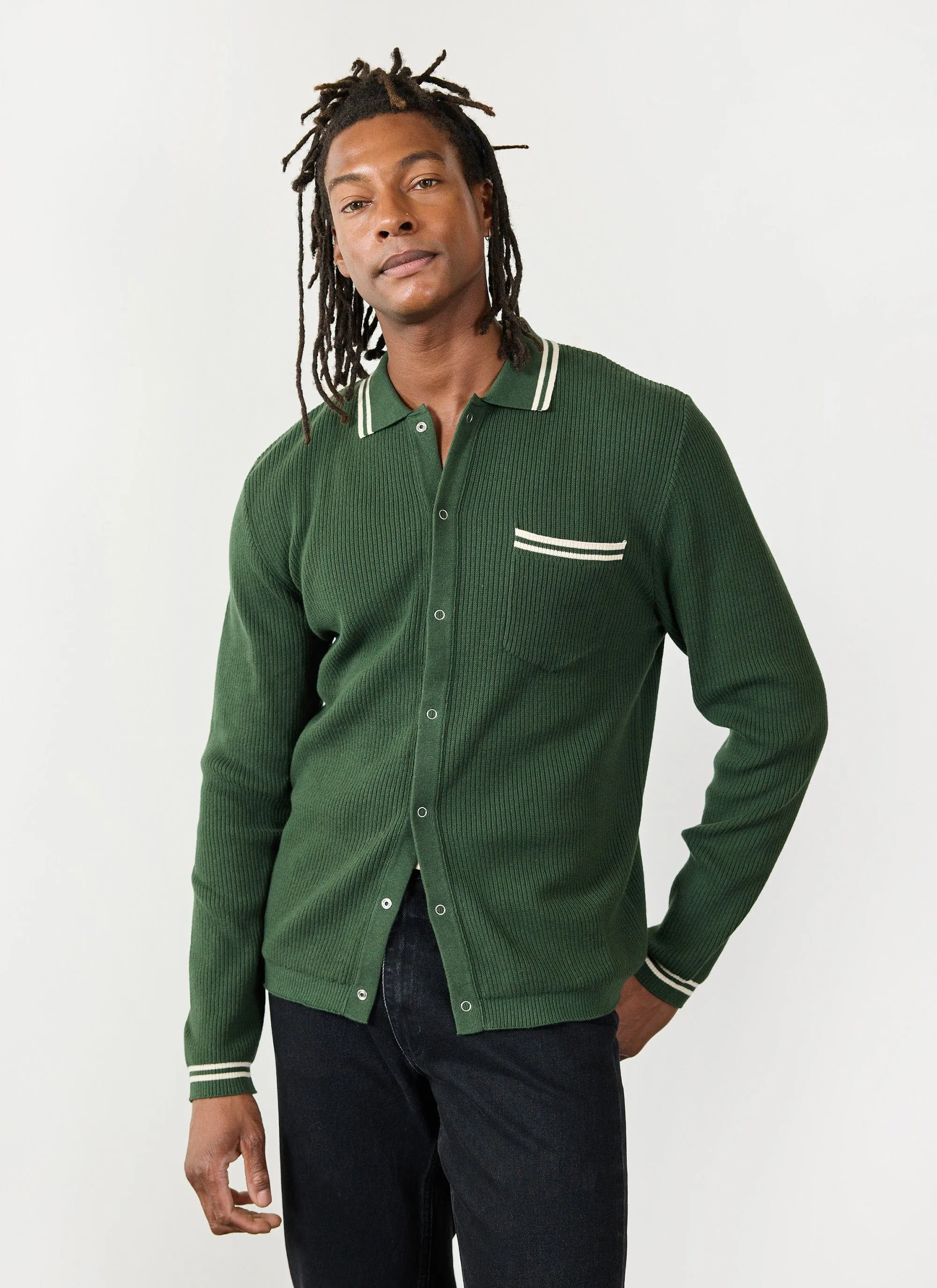 Pablo Cotton Knitted Shirt | Long Sleeve | Forest