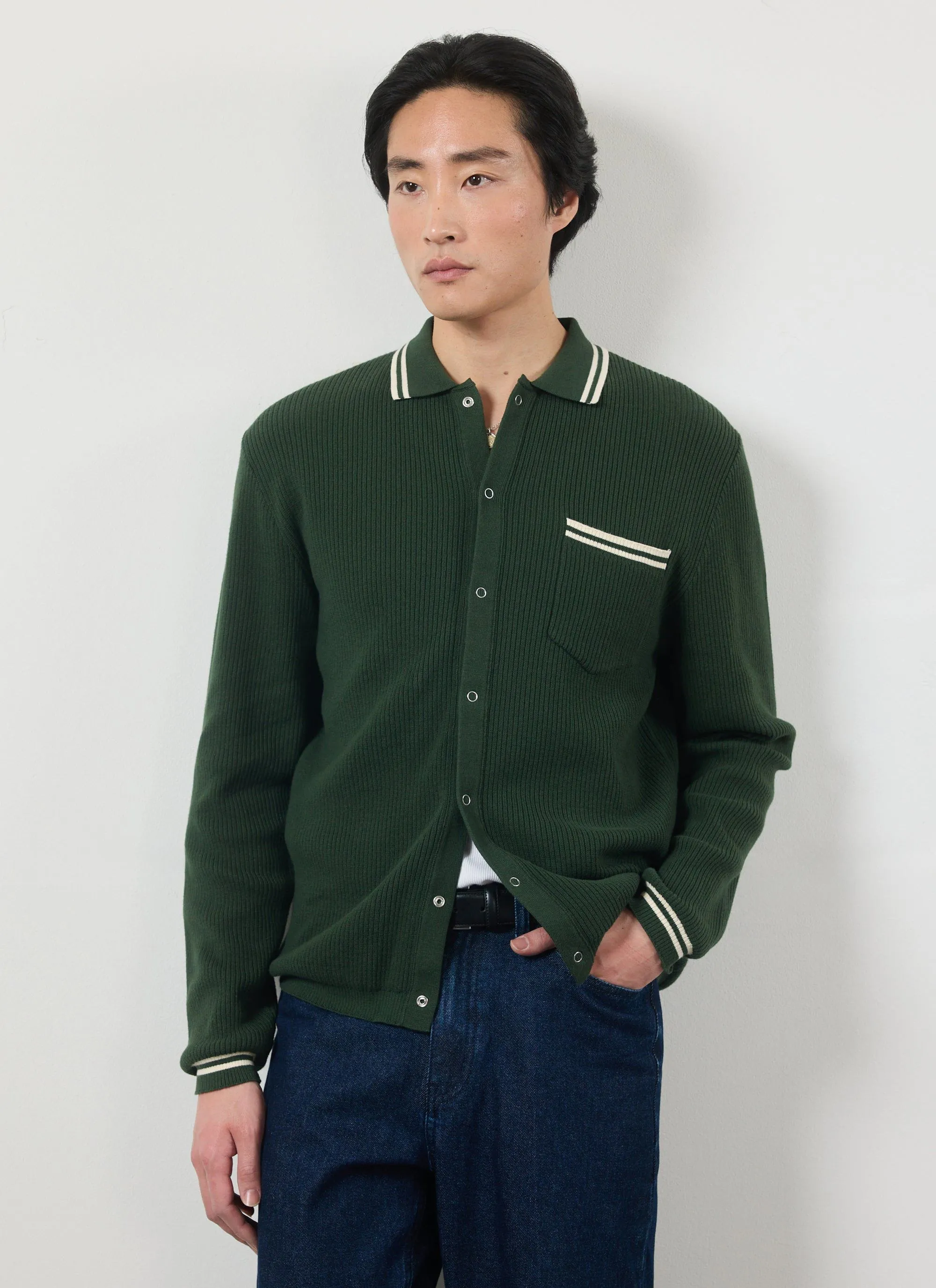 Pablo Cotton Knitted Shirt | Long Sleeve | Forest