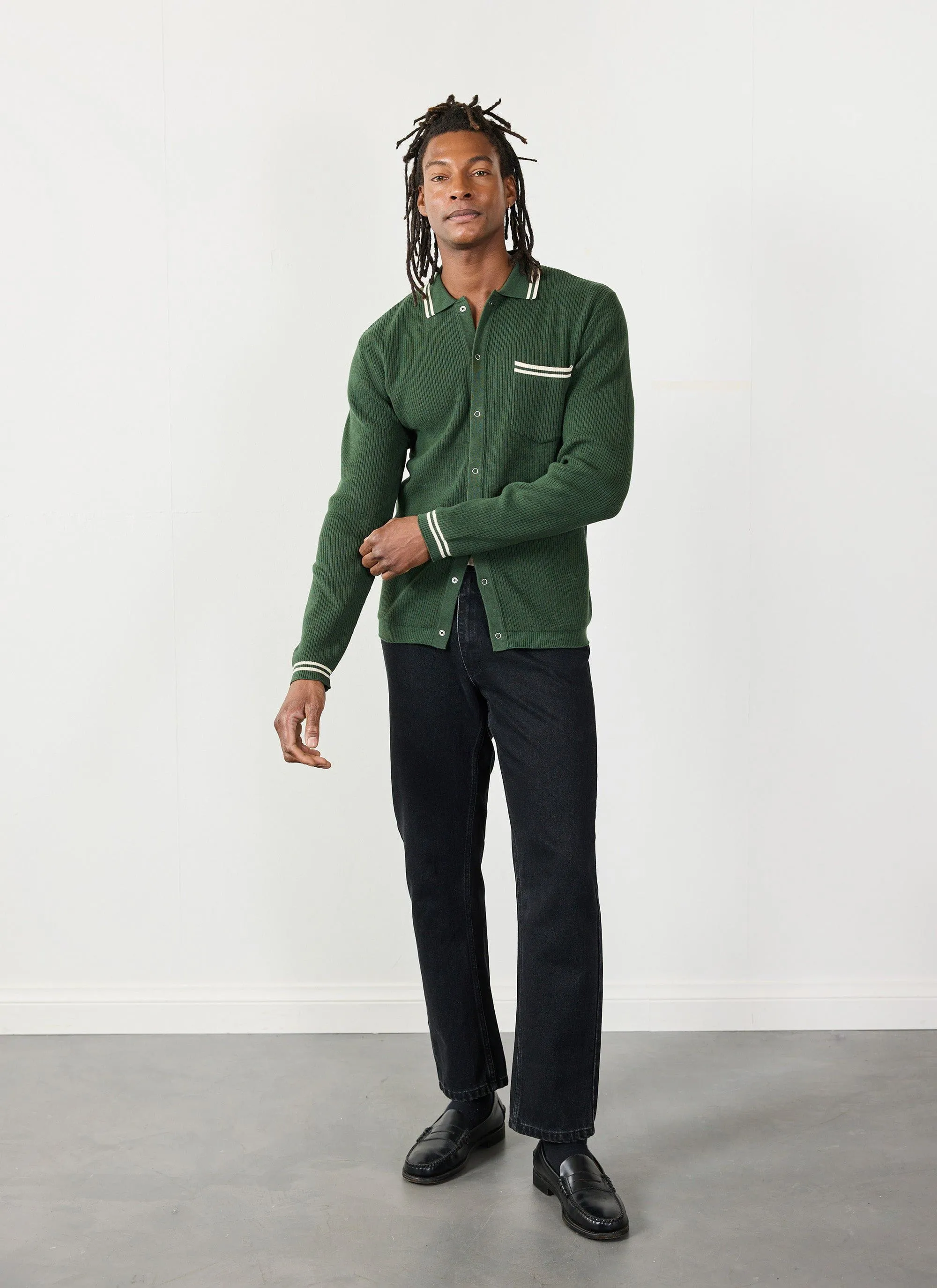Pablo Cotton Knitted Shirt | Long Sleeve | Forest