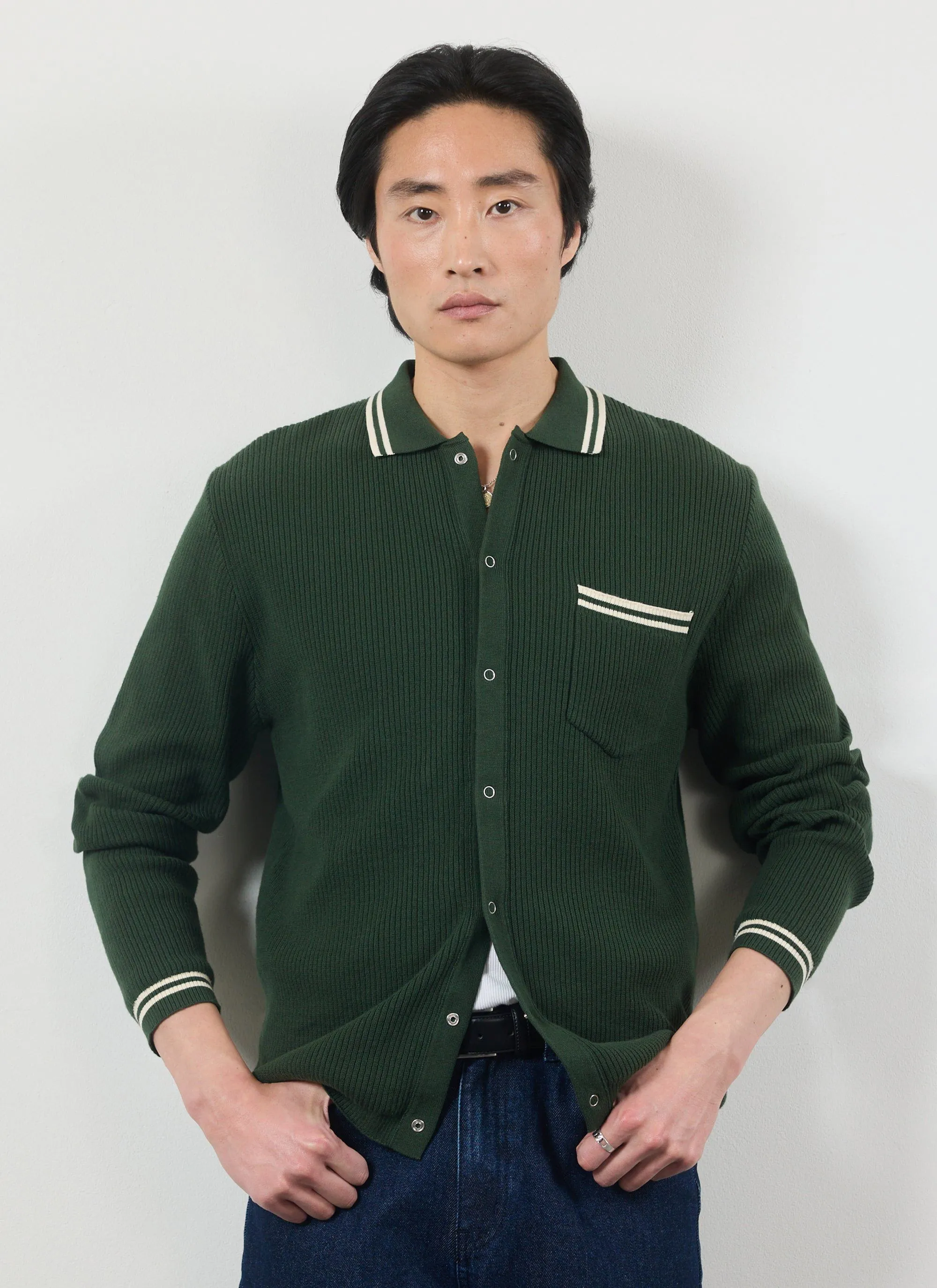 Pablo Cotton Knitted Shirt | Long Sleeve | Forest