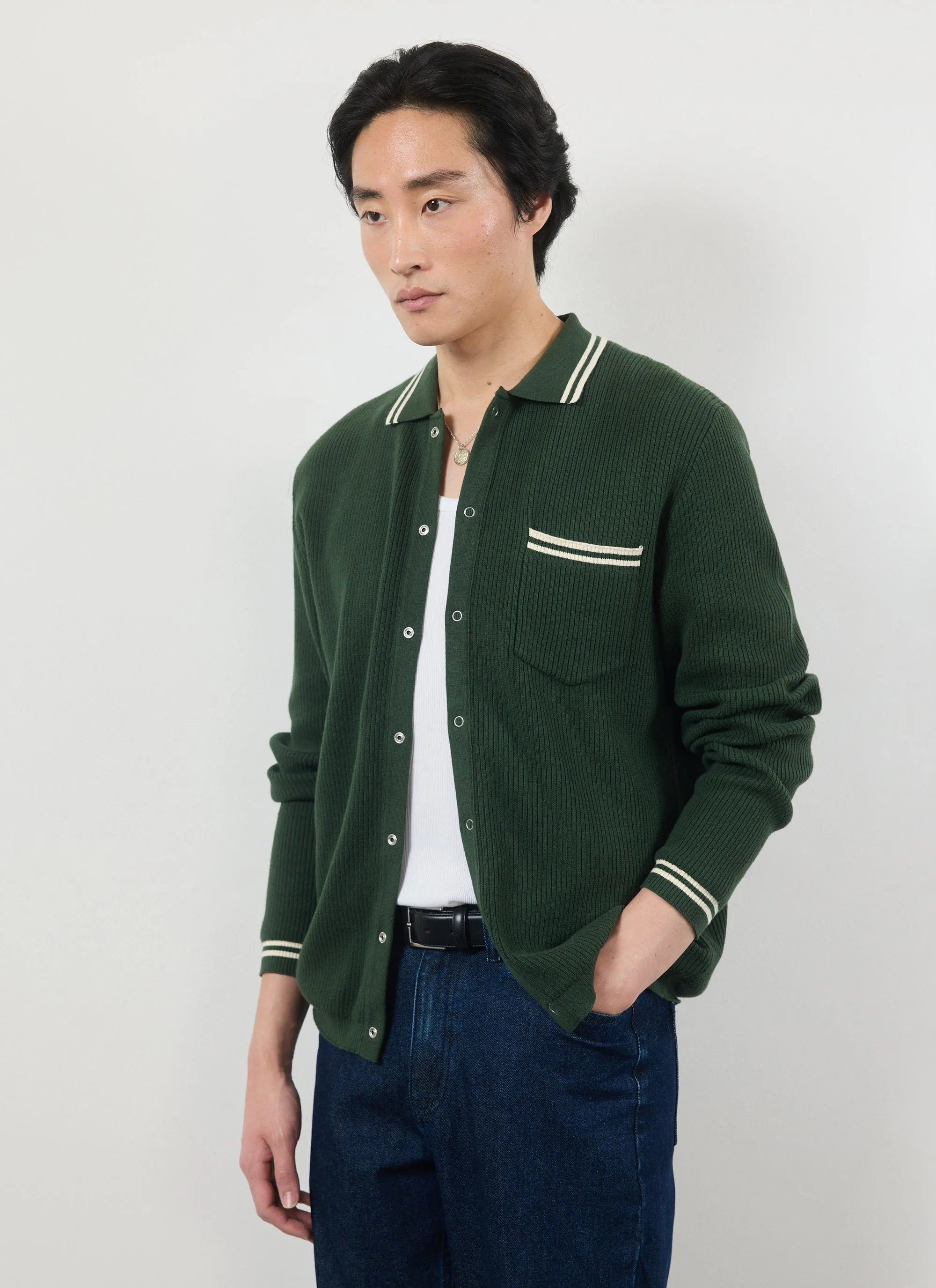 Pablo Cotton Knitted Shirt | Long Sleeve | Forest