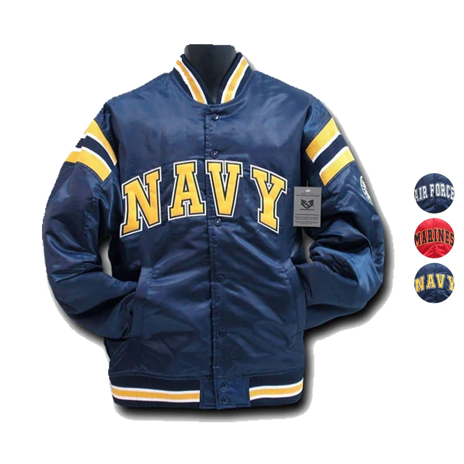 Rapid Dominance Satin Military Coach`S Jacket Hoodie Navy Air Force Army Marines