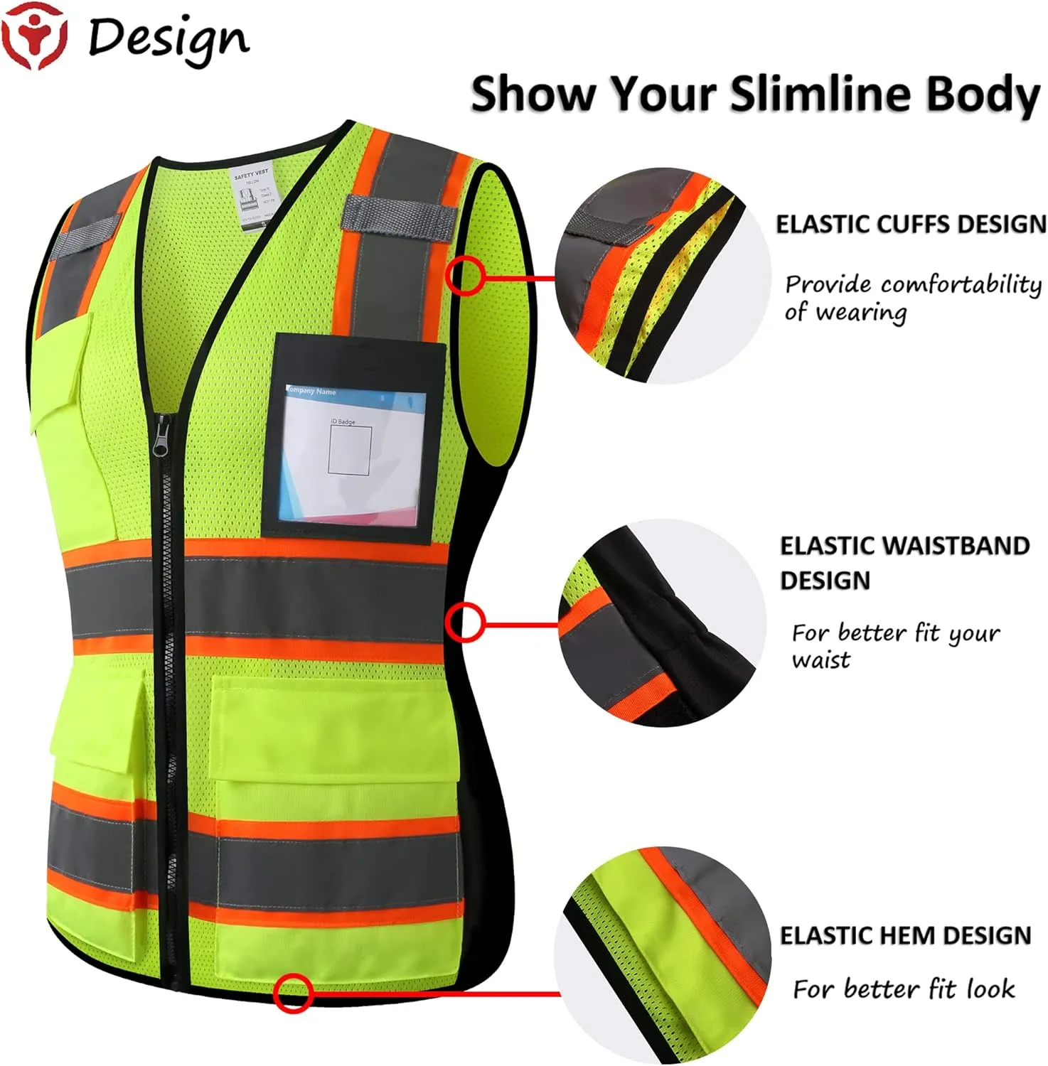 Reflective High Visibility Safety Vest for Men Women with Pockets Zipper Front Meets ANSI/ISEA Standards