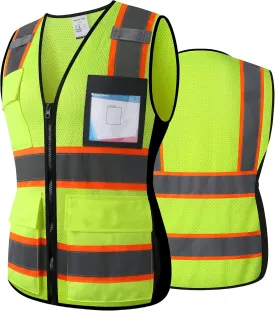 Reflective High Visibility Safety Vest for Men Women with Pockets Zipper Front Meets ANSI/ISEA Standards