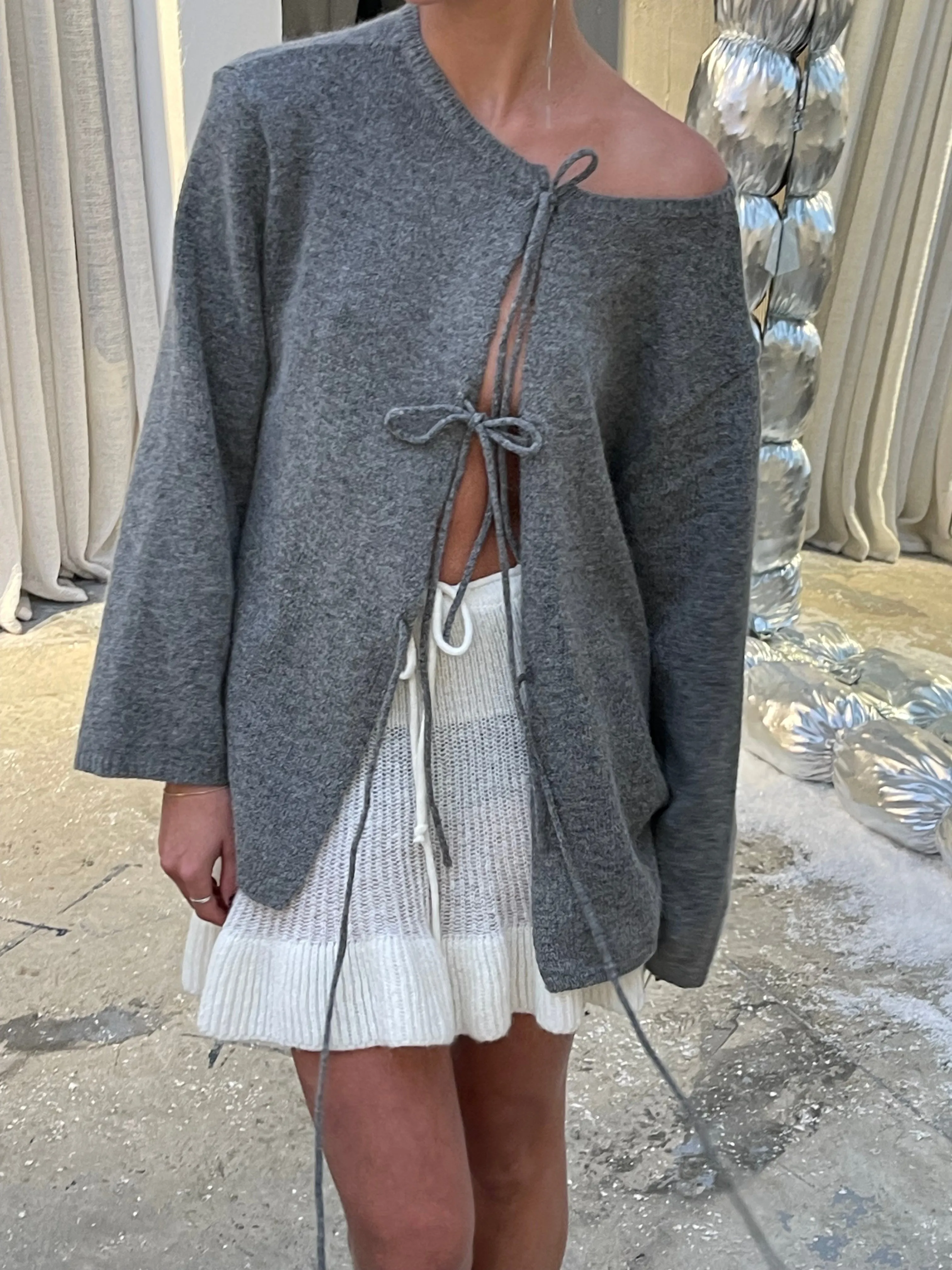 Reversible Tie Cardigan Grey