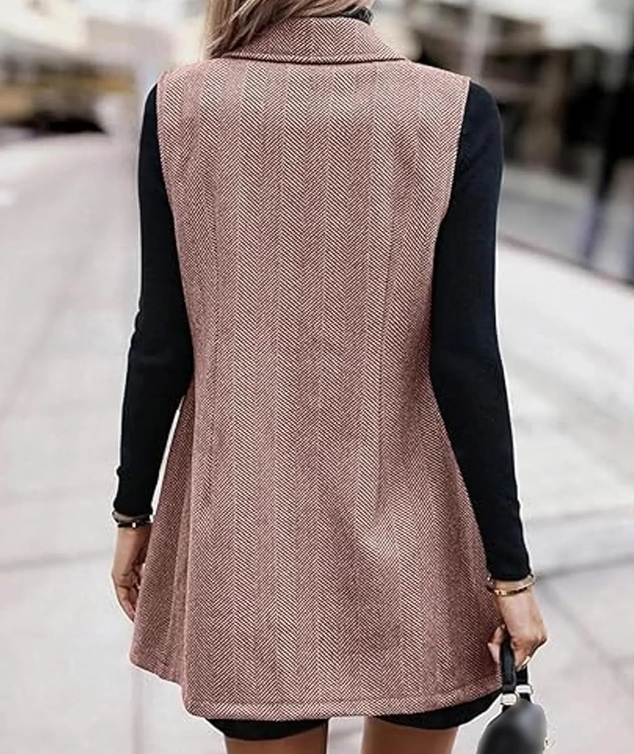 SEMATOMALA Wool Blend Long Vest for Women Sleeveless Tweed Blazer Jacket Longline Cardigan Outerwear