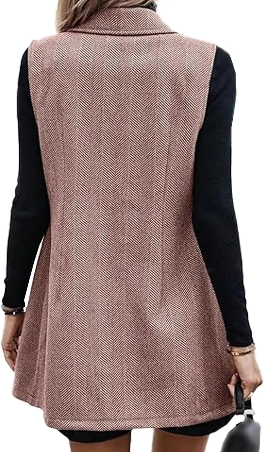 SEMATOMALA Wool Blend Long Vest for Women Sleeveless Tweed Blazer Jacket Longline Cardigan Outerwear