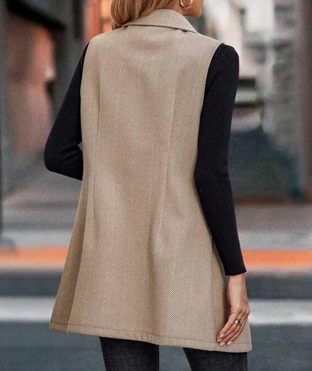 SEMATOMALA Wool Blend Long Vest for Women Sleeveless Tweed Blazer Jacket Longline Cardigan Outerwear