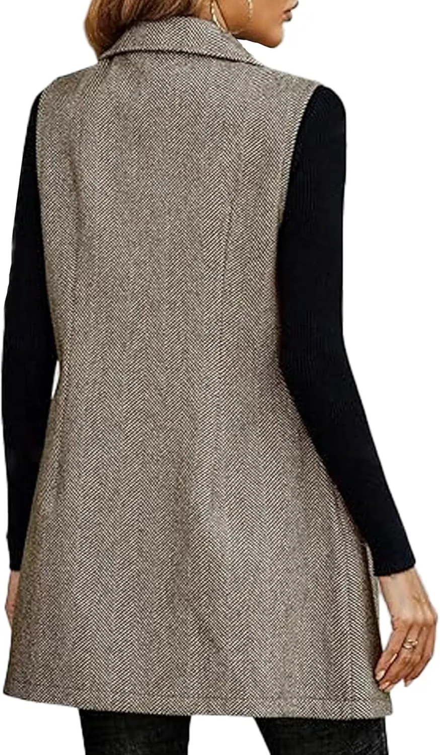 SEMATOMALA Wool Blend Long Vest for Women Sleeveless Tweed Blazer Jacket Longline Cardigan Outerwear