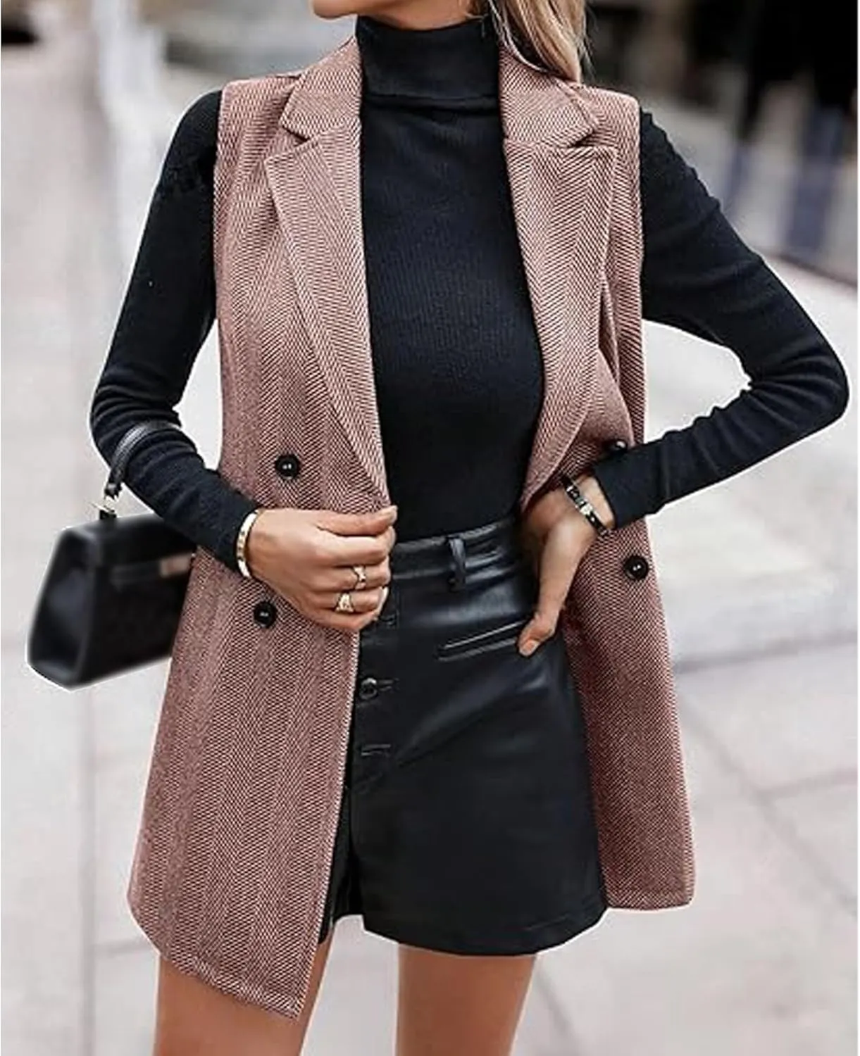 SEMATOMALA Wool Blend Long Vest for Women Sleeveless Tweed Blazer Jacket Longline Cardigan Outerwear