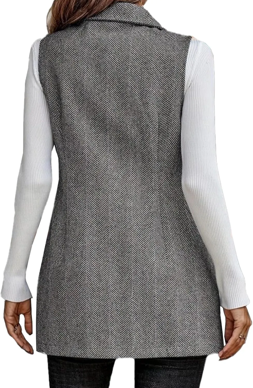 SEMATOMALA Wool Blend Long Vest for Women Sleeveless Tweed Blazer Jacket Longline Cardigan Outerwear
