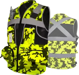 Surveyor Safety Vest for Men with 16 Pockets-Hi Vis Reflective Vest with Padded Neck Fishing Tactical Vest