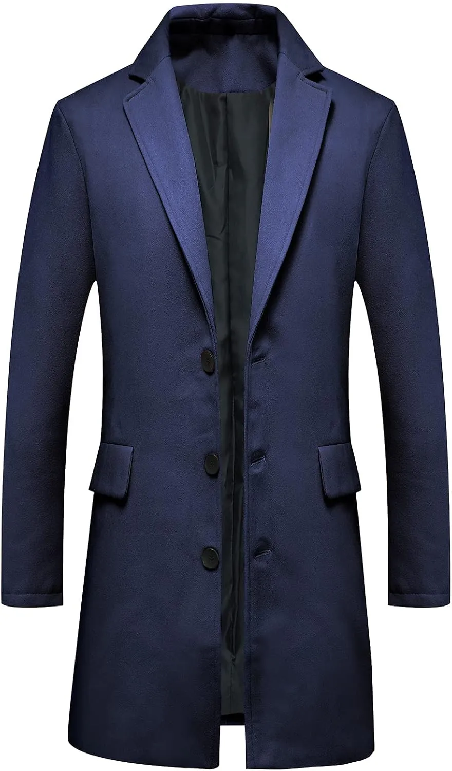 ThCreasa Mens Wool Blend Trench Coat Single Breasted Notch Lapel Walker Mid-Length Classic Pea Top Coat