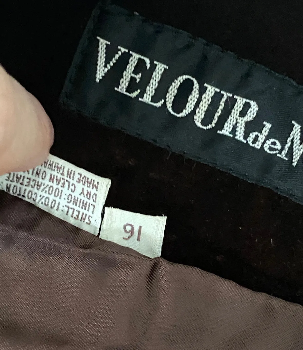 Vintage Carlisle Couture Dark Brown Velvet Blazer Jacket Sz 16 Single Button