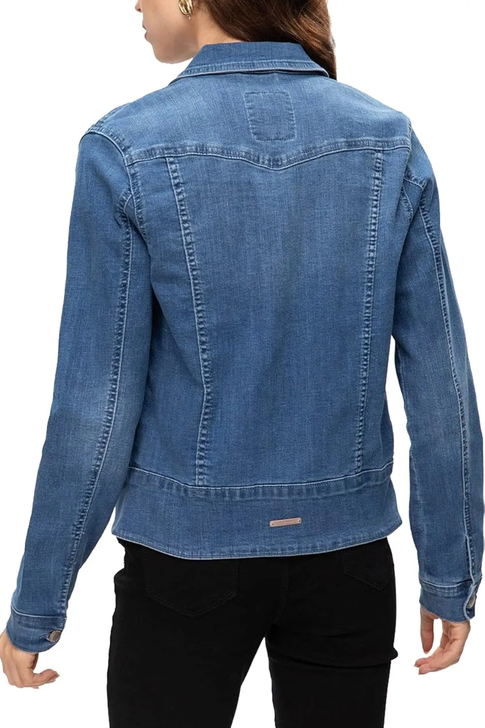 Women's Basic Button Down Denim Jacket, Casual Long Sleeve Fitted Jean Jacket with Pockets