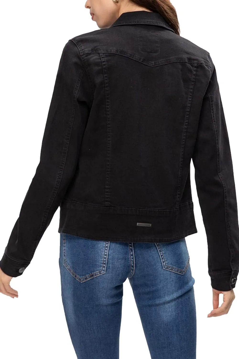 Women's Basic Button Down Denim Jacket, Casual Long Sleeve Fitted Jean Jacket with Pockets