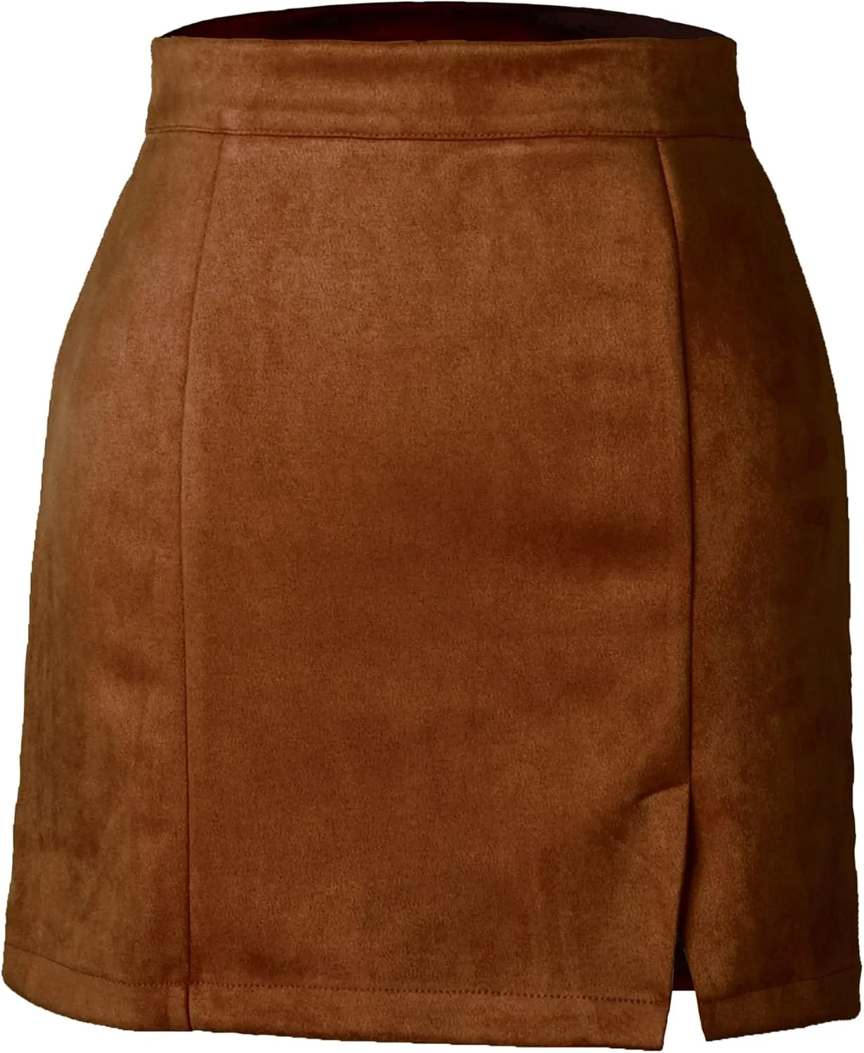 Women's High Waist Faux Suede Side Split Bodycon Short Mini Skirt