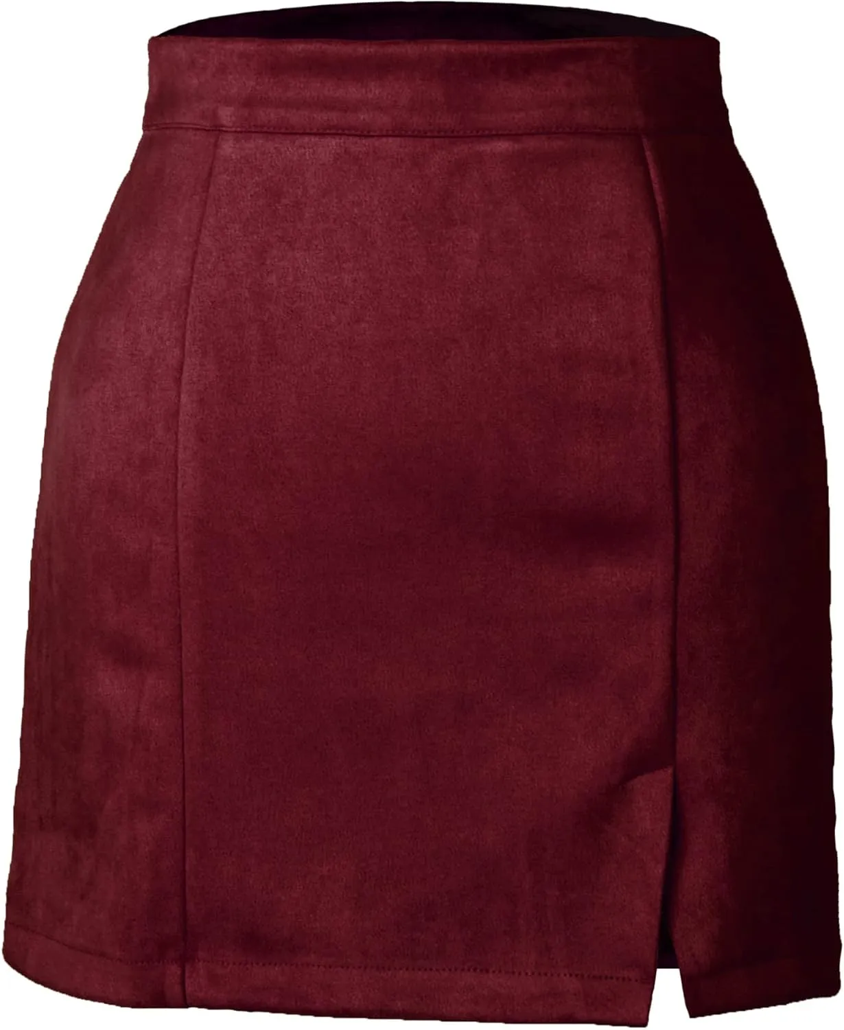 Women's High Waist Faux Suede Side Split Bodycon Short Mini Skirt