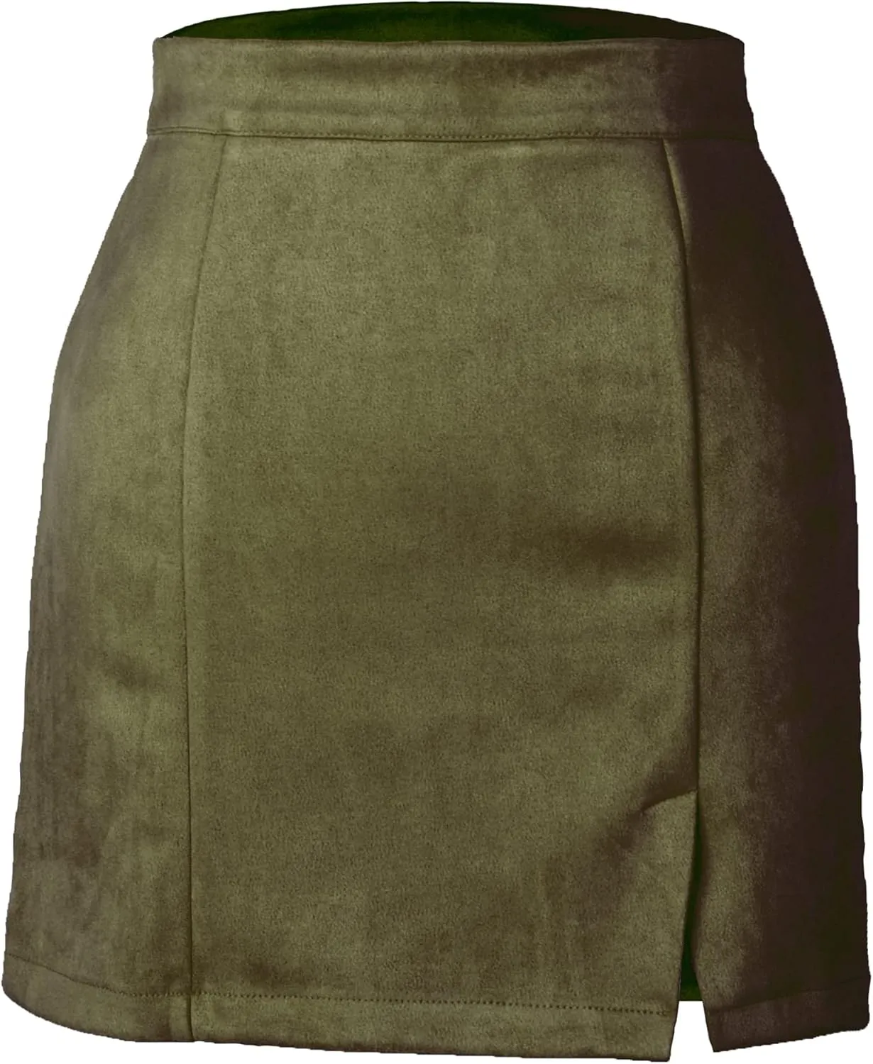 Women's High Waist Faux Suede Side Split Bodycon Short Mini Skirt