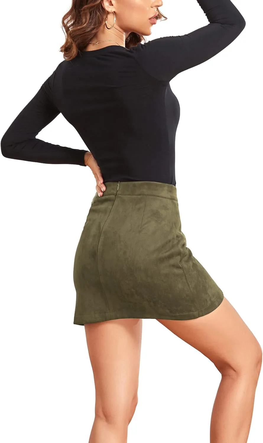 Women's High Waist Faux Suede Side Split Bodycon Short Mini Skirt