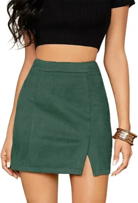 Women's High Waist Faux Suede Side Split Bodycon Short Mini Skirt