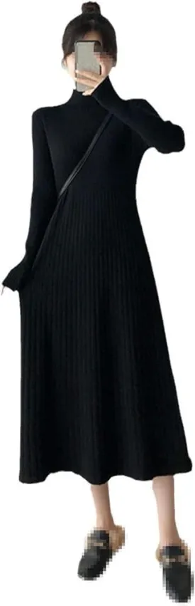 Womens Knit Turtleneck Sweater Dress Elegant Pure Long Sleeve Slim Fit Dresses