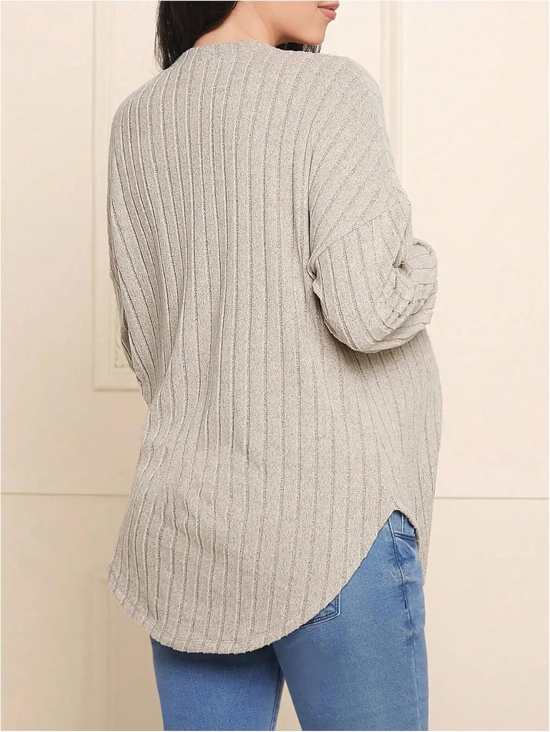 Women's Maternity Long Sleeve Drop Shoulder Cardigan Side Split Button Down V Neck Knitted Shirt Top