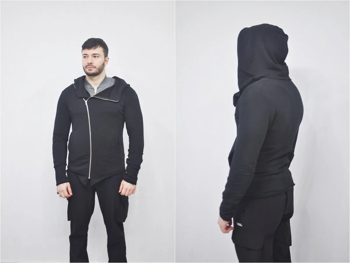 XS - 8XL Men's Asymmetric Zip up Hooded Terry Cotton Cyberpunk Hoodie / Jacket Top T-Shirt Hoodie / Fleece Hoodie / Gothic Hoodie- BB080