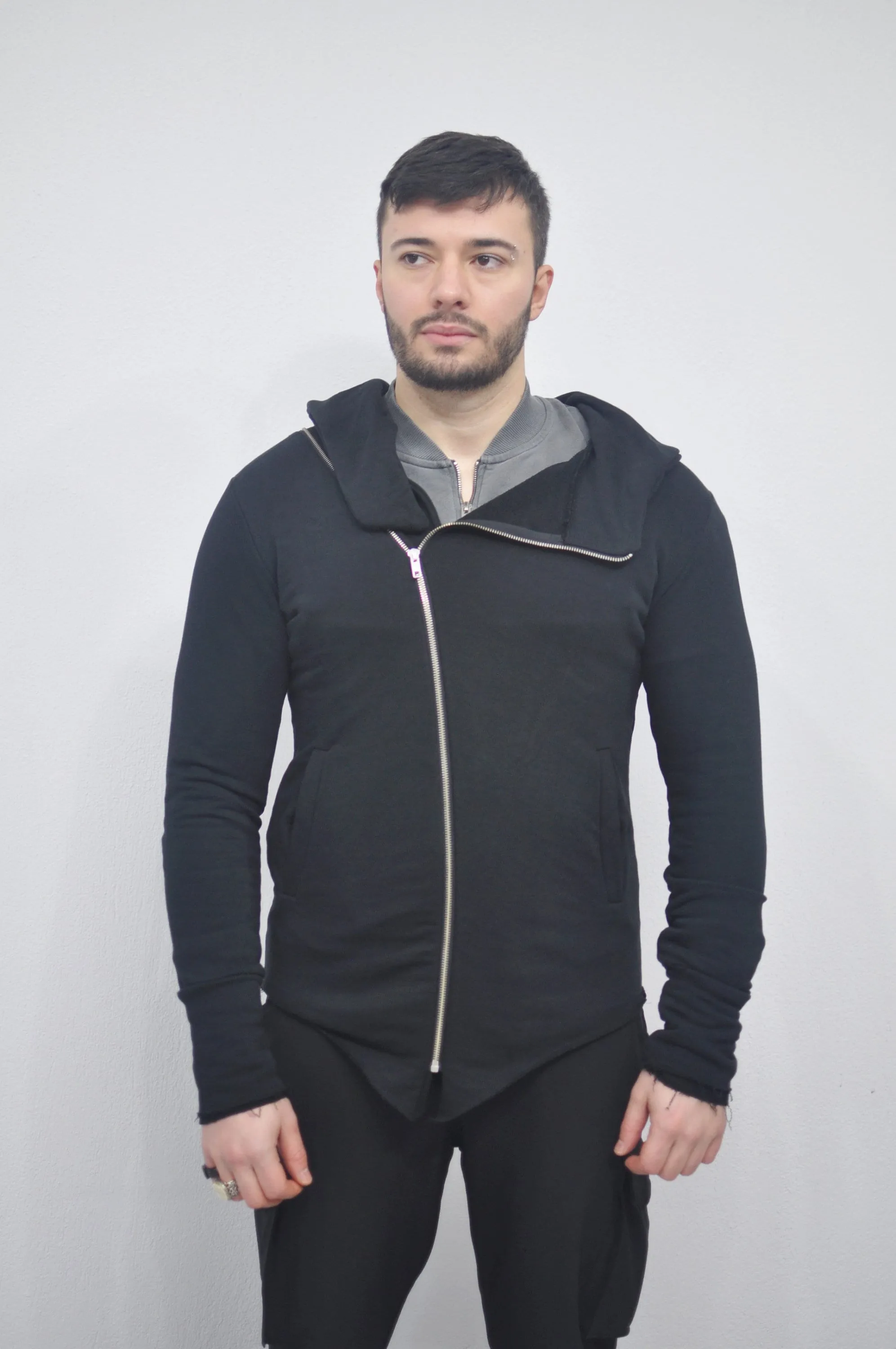 XS - 8XL Men's Asymmetric Zip up Hooded Terry Cotton Cyberpunk Hoodie / Jacket Top T-Shirt Hoodie / Fleece Hoodie / Gothic Hoodie- BB080